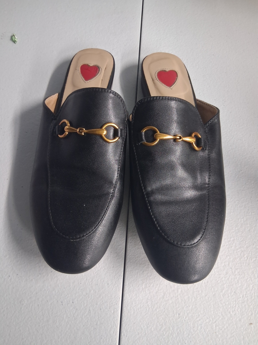 ARQ Black Leather Mules with Gold Horsebit